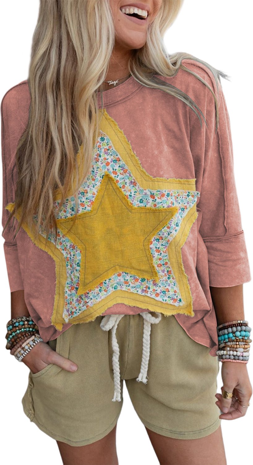 Rosen Tan Blumen Starburst Entblößte Nähte Mineral Wasch Oberteil