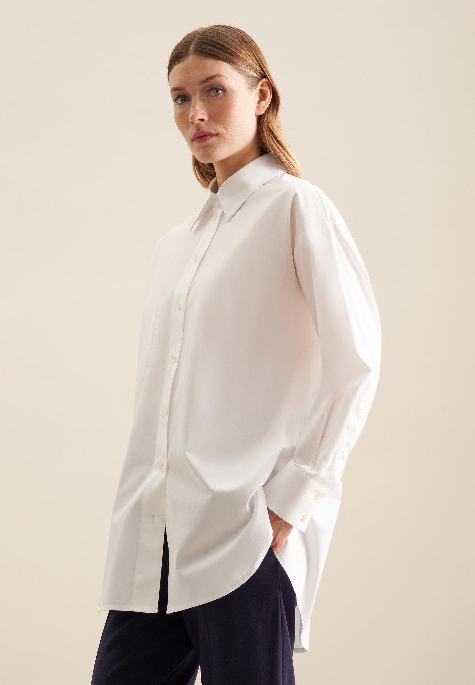 Longbluse Damen Weiß