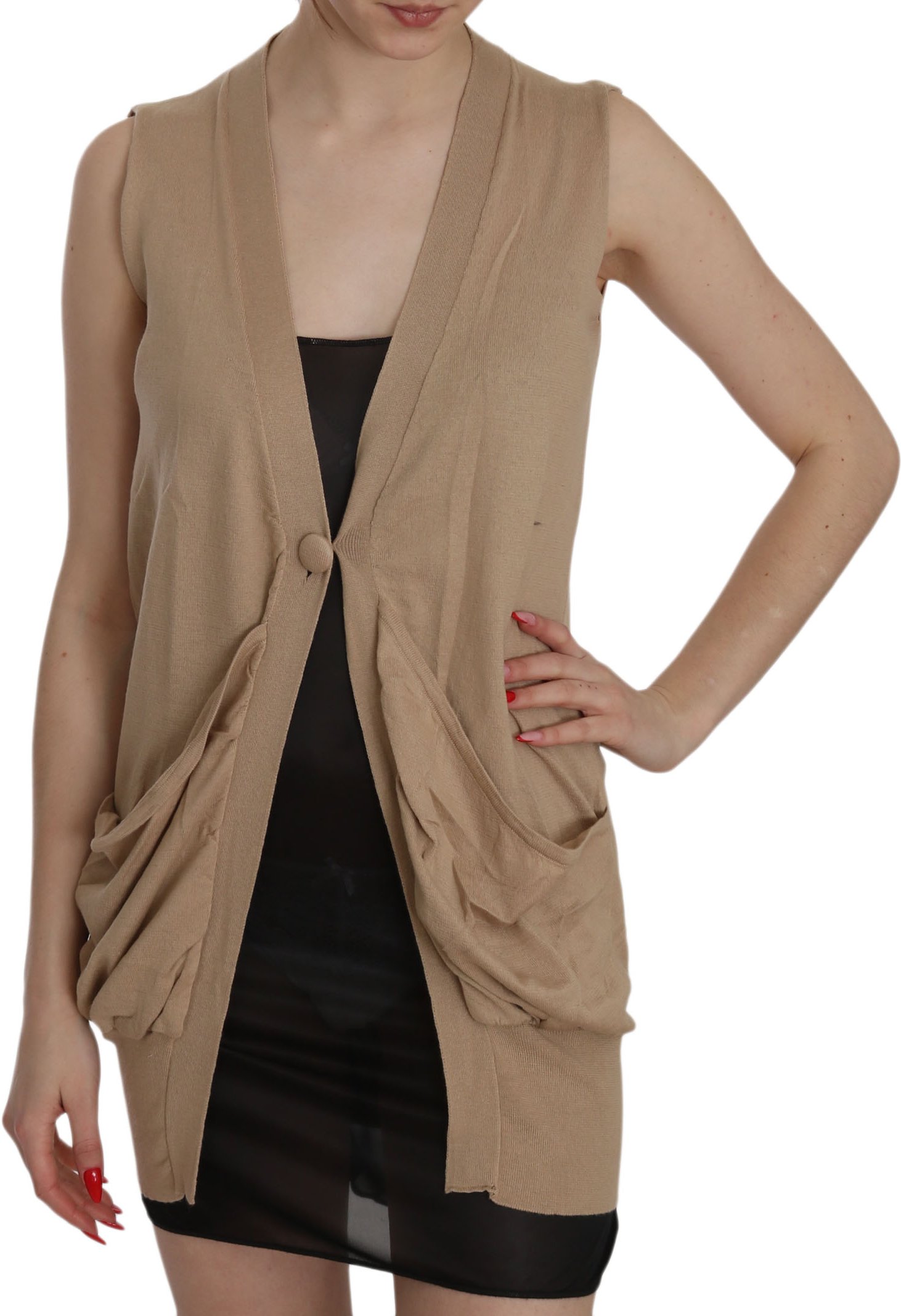 PINK MEMORIES Braunes ärmelloses Cardigan-Oberteil aus 100% Baumwolle