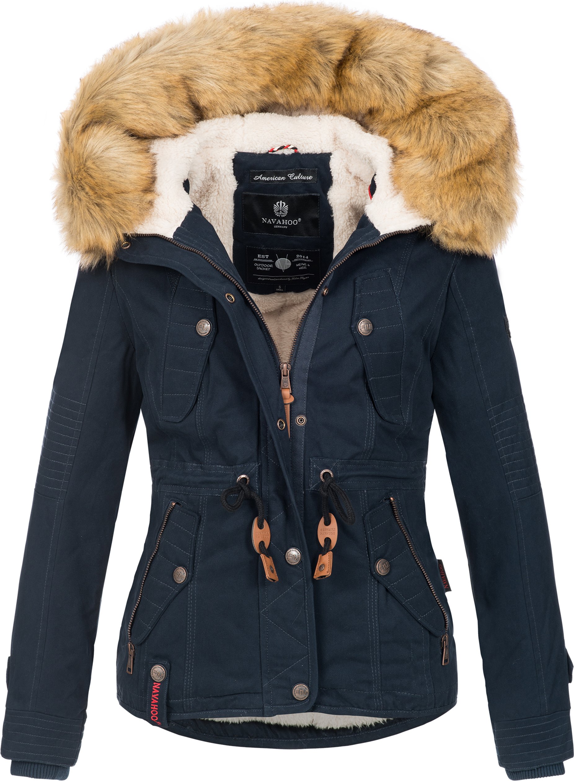 Thumbnail - Navahoo Damen Winterjacke Pearl – Kurz-Parka mit Teddyfell & Abnehmbarem Kunstfellkragen