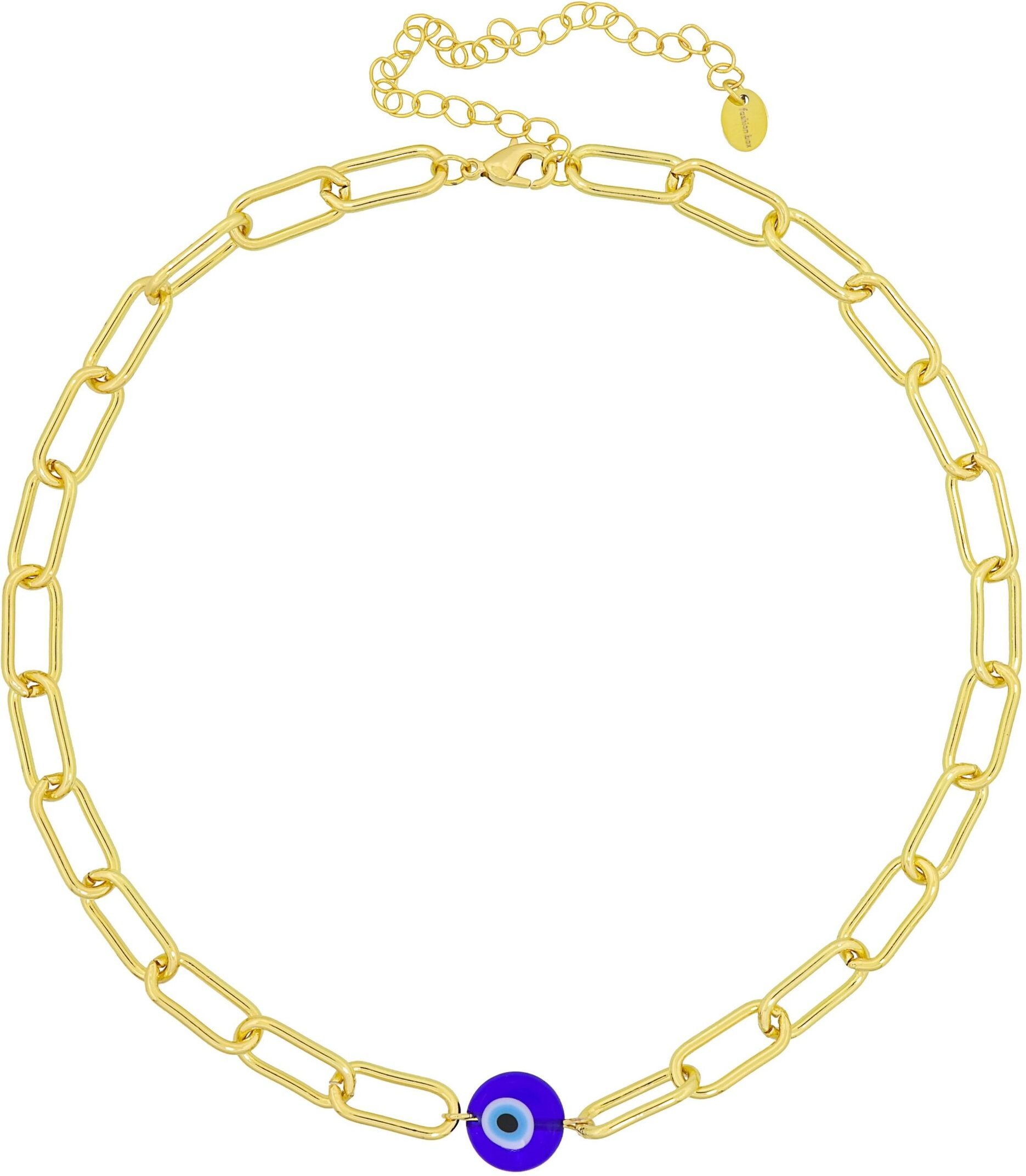 Fashionbox Kette Messing vergoldet mittig Auge blau