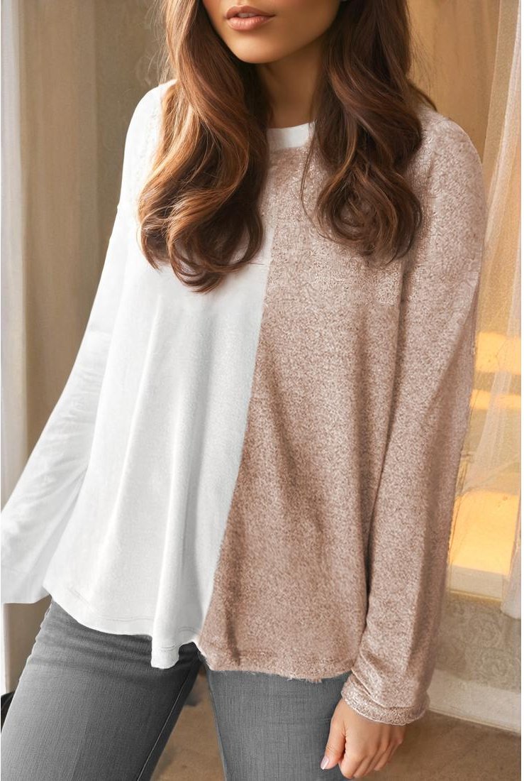 Thumbnail - Azura Exchange Khaki Farbblock Langarm Crewneck Oberteil