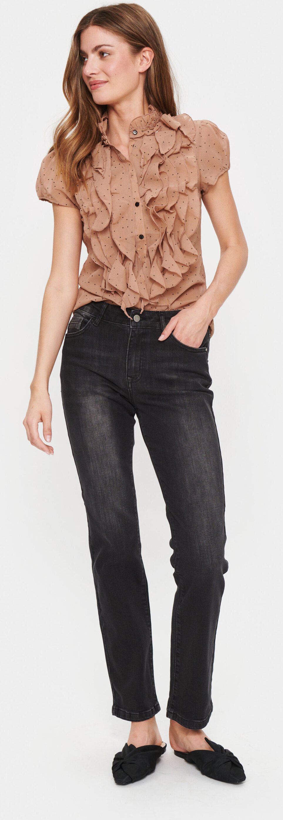 Top Gerade Passform Praline Dot beige