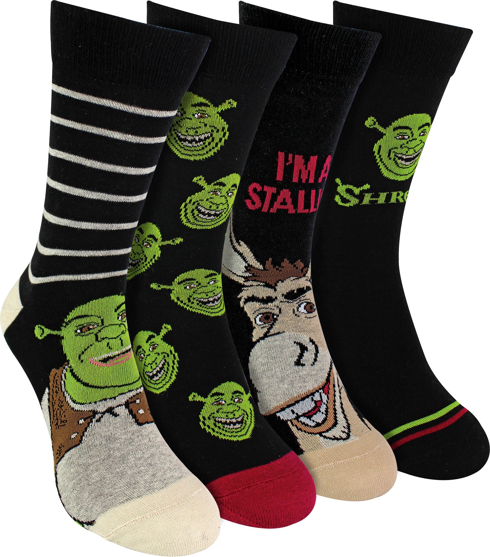 4er-Pack Herren Socken Shrek | Atmungsaktive lustige Neuheit Socken Esel, Dreamworks Socken | Shrek Geschenke - Shrek / ...
