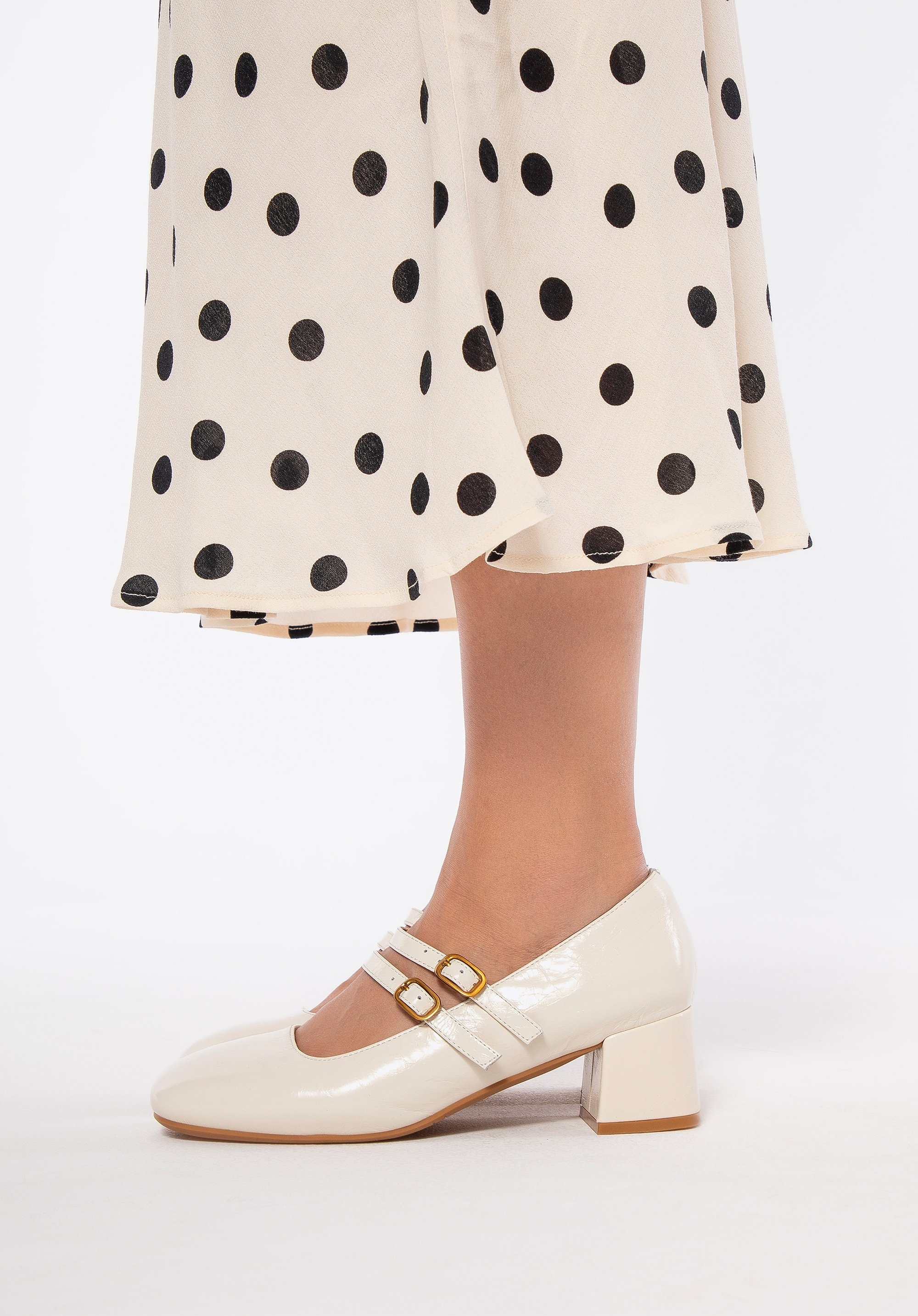 Wittchen Damen-Mary-Jane-Pumps mit verstellbaren Riemen, Creme, Naturleder