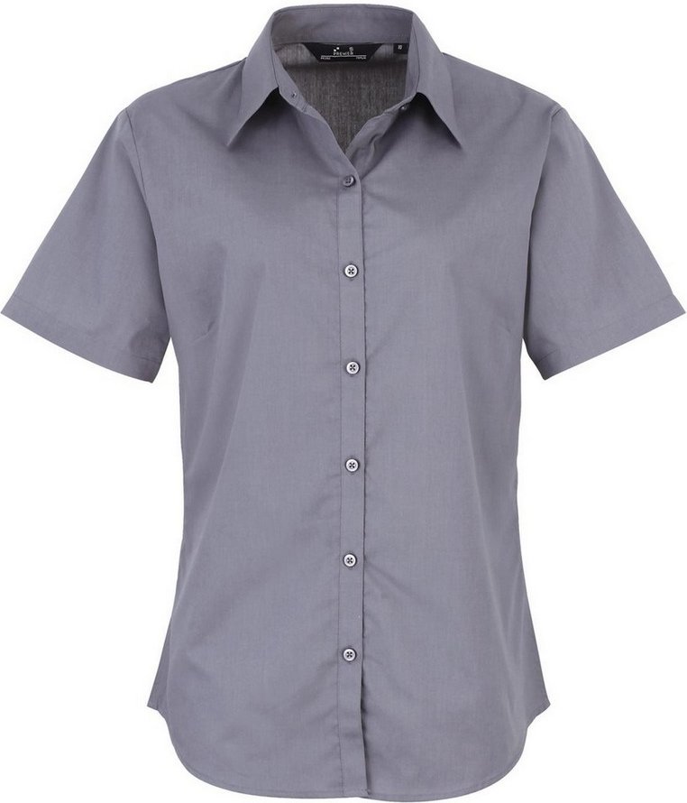 Premier Damen Kurzarm Popeline Bluse / Arbeitshemd (Stahl)