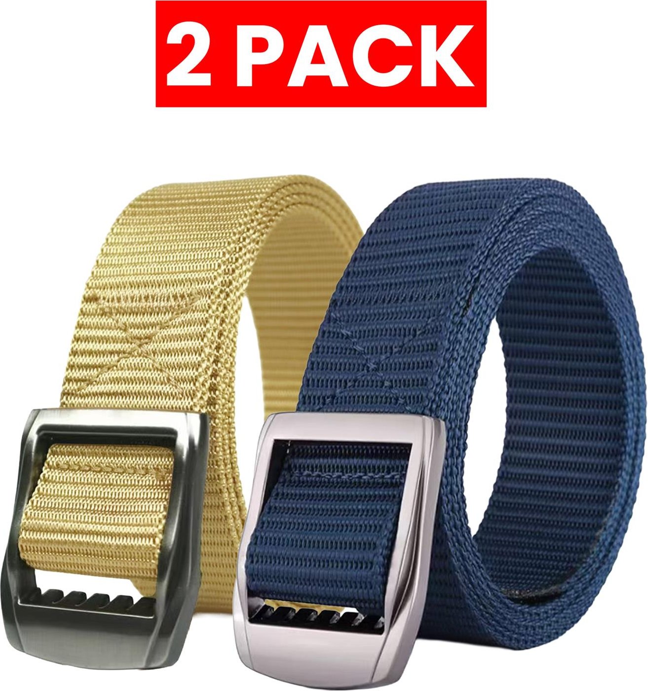 Enzo | 2er Pack Herren Canvas Gürtel - Beige & Marineblau