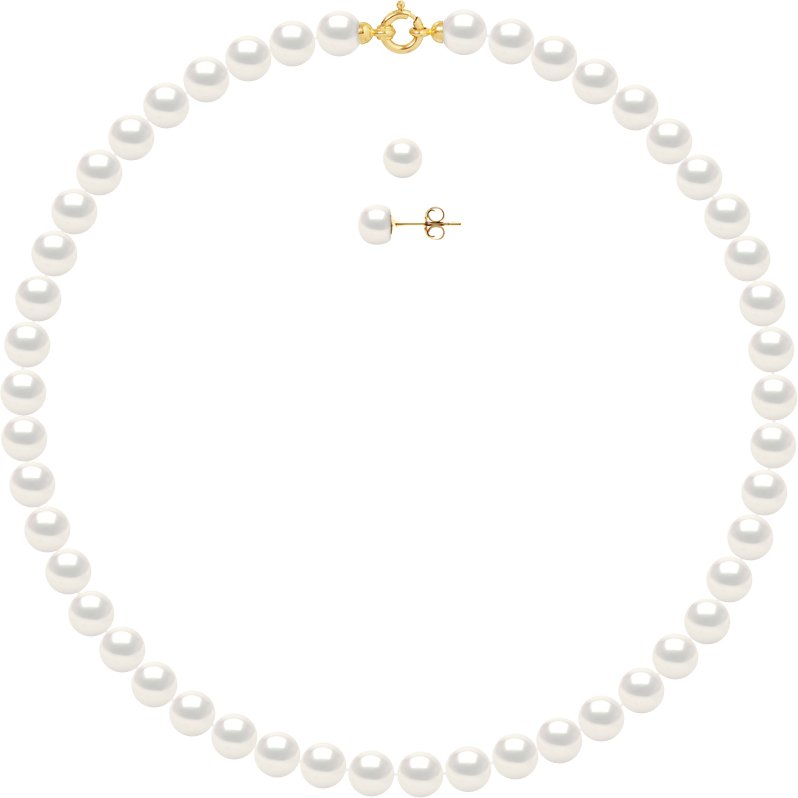 Set Halskette + Ohrringe – echte Süßwasser-Zuchtperlen rund 8–9 mm