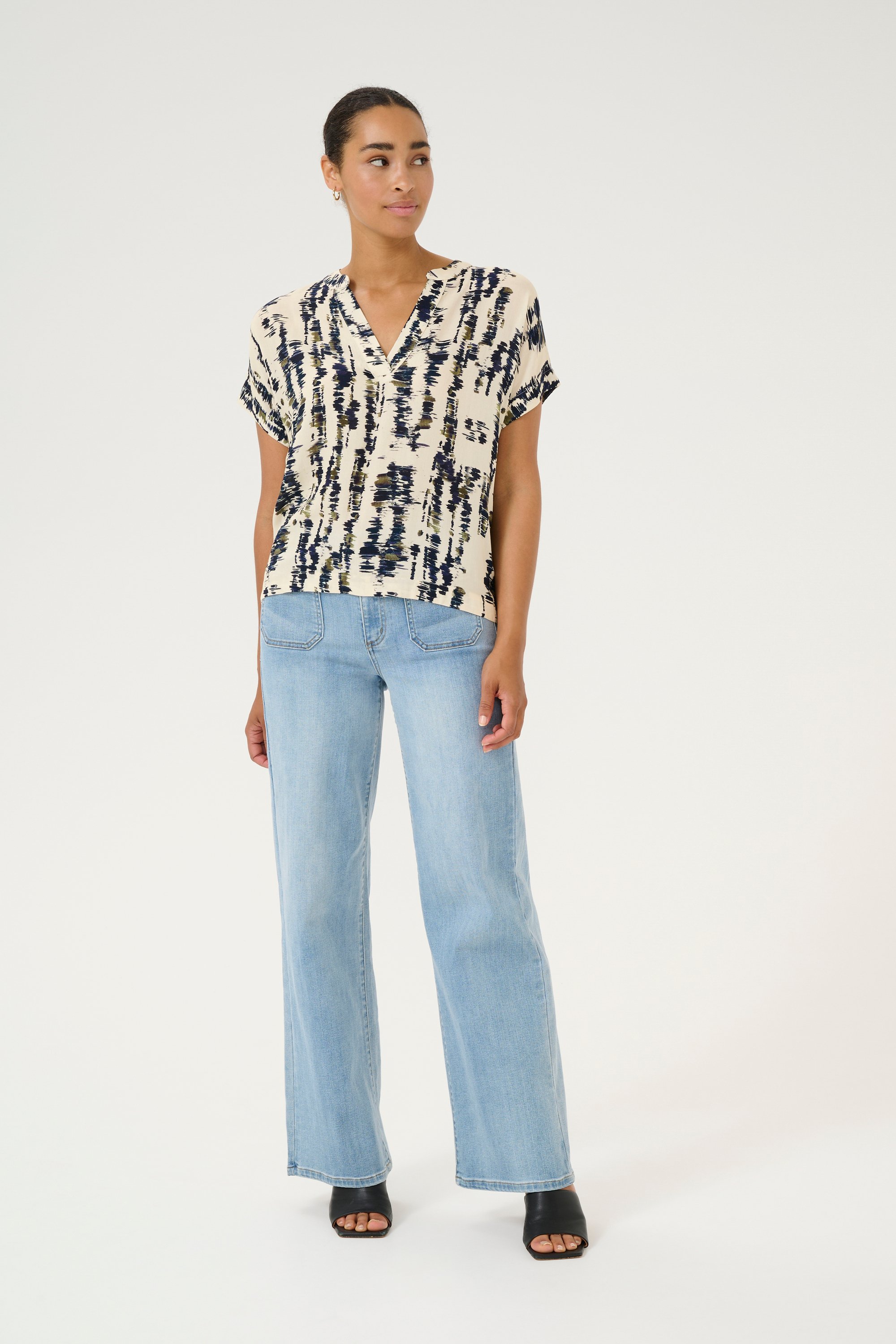 Kurzarm-Bluse Regular fit Sand Melange/Water Color Print melange