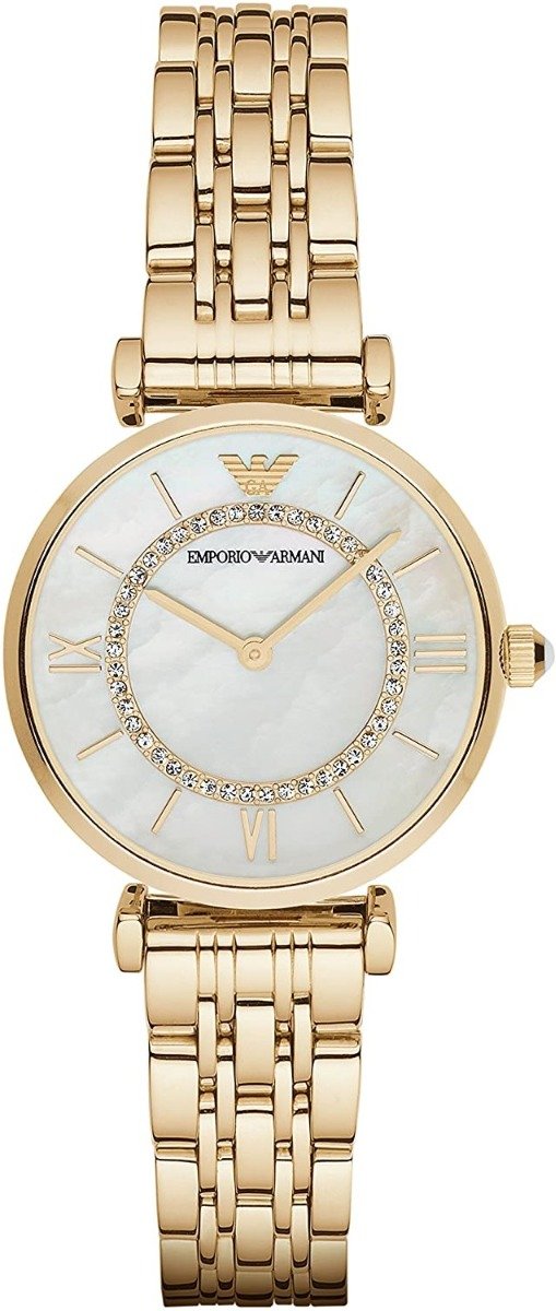 Stilvolle Uhr der Marke Emporio Armani in der Farbe Gold. Die Uhr ist aus rostfreiem Stahl gefertigt. Das Armband ist eb...