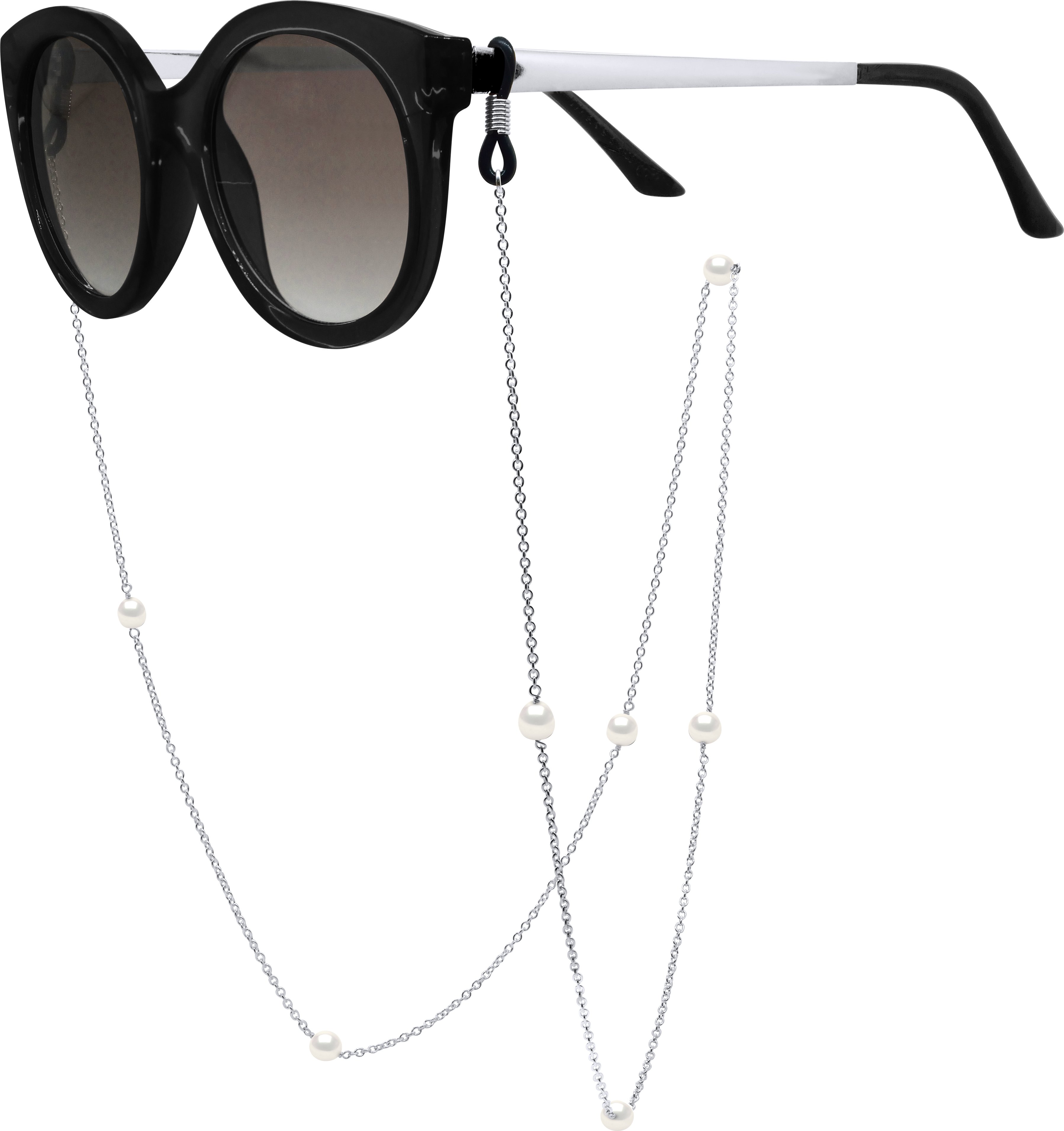 Brillenkette – Forçat-Silberkette im Wechsel mit 7 echten Süßwasser-Zuchtperlen rund 6–7 mm