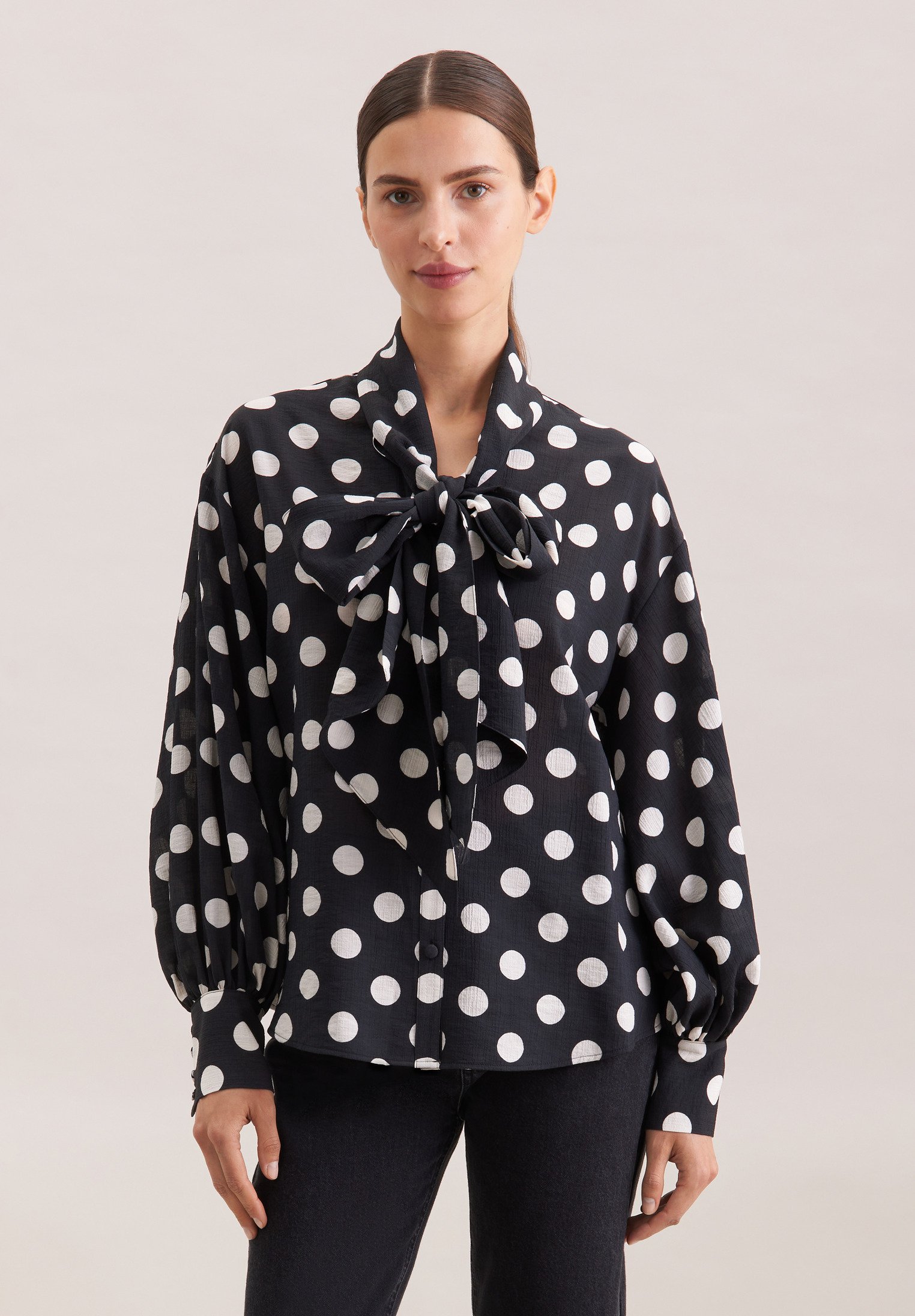 Rüschenbluse Damen Schwarz