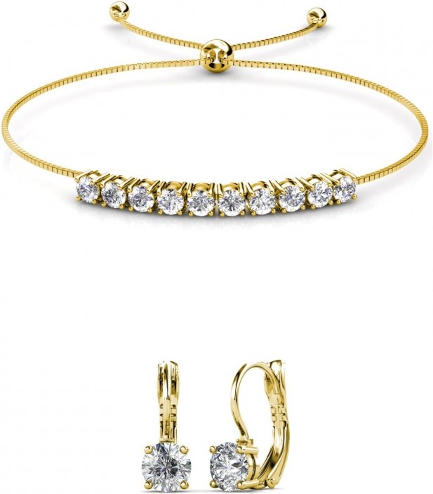 Rundes Kristall Mia Set - Gold und Kristall