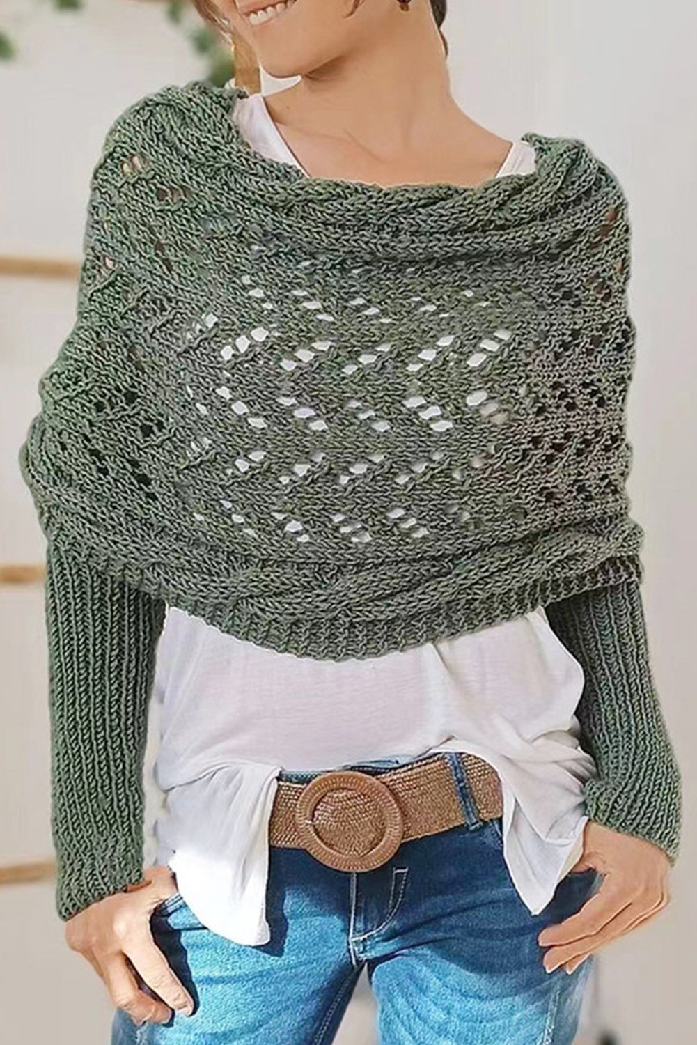 Übergroßer Strickspitzen-Cardigan Pullover