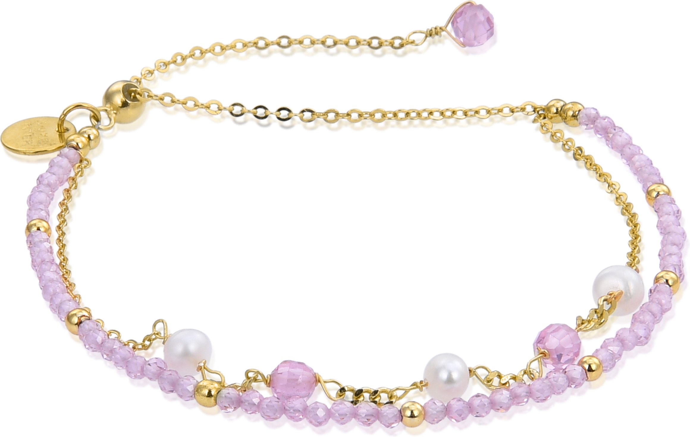 Luxenter 925 Sterling Silber Armband mit rosa Kristall in 18K Gelbgold - Rius