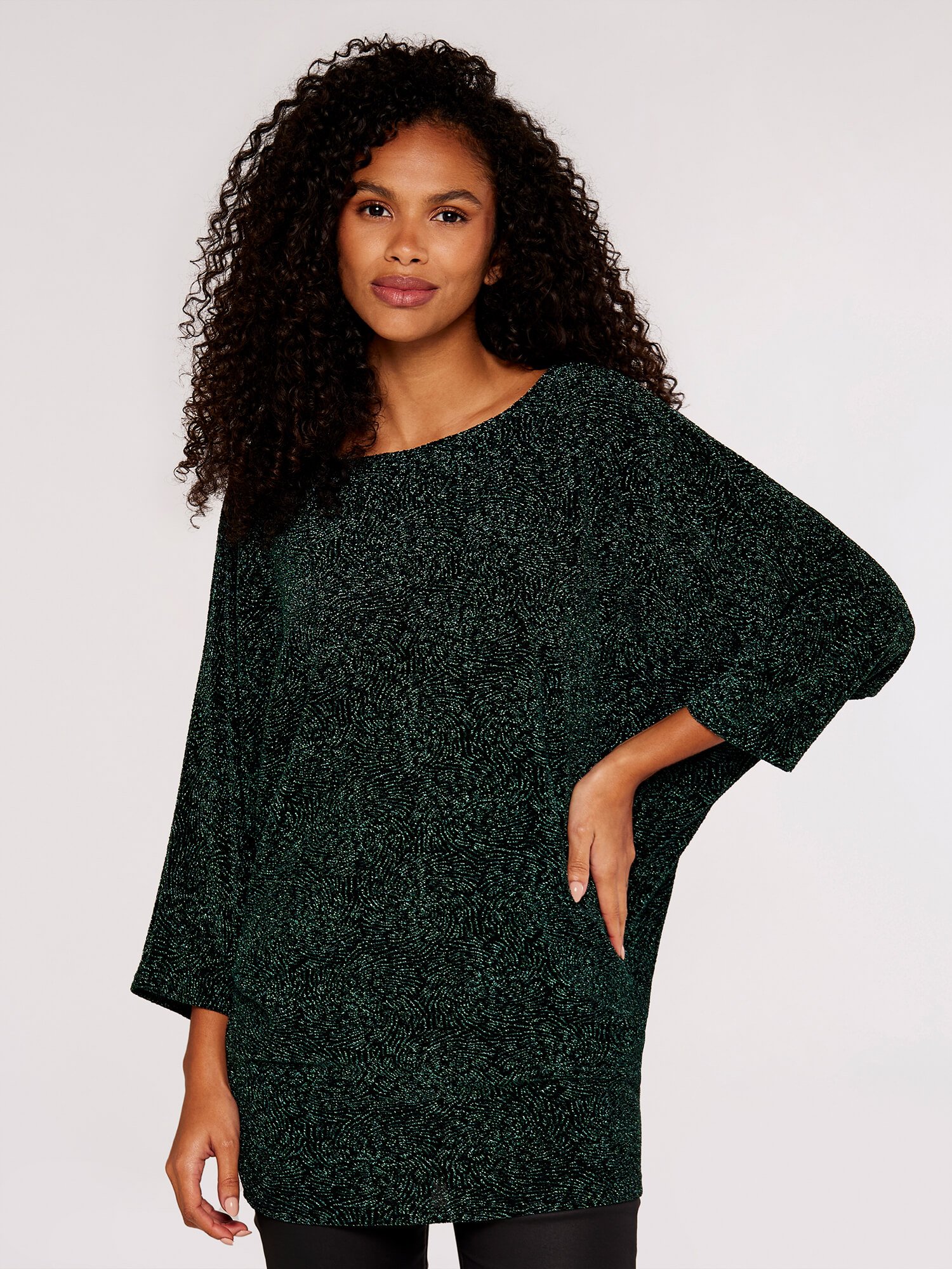 Apricot Fledermausoberteil mit Metallischem Wirbelmuster