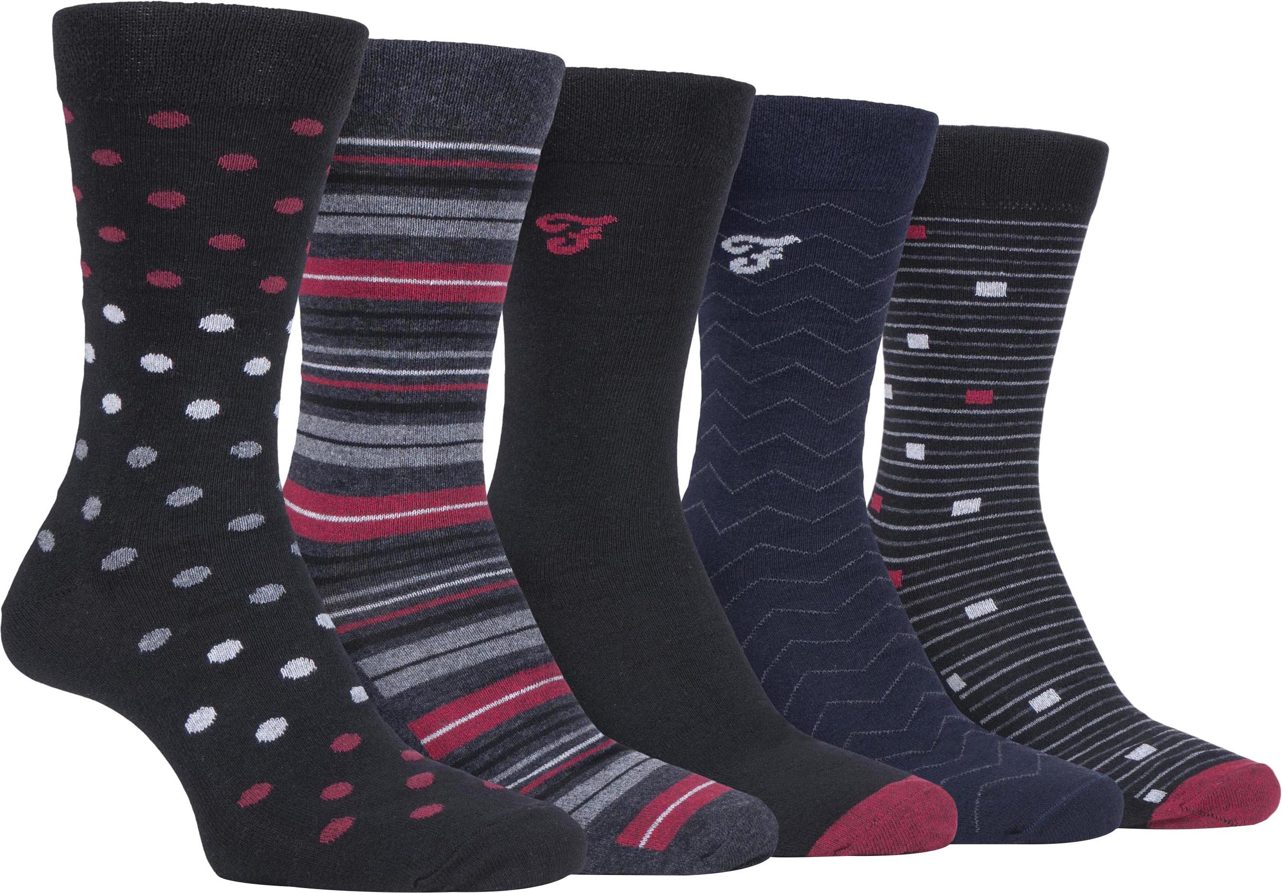 Farah - 5er-Pack Herren dünne atmungsaktive klassische Polka Dot gemusterte weiche Top Baumwolle Kleid Socken - FCS273BL...