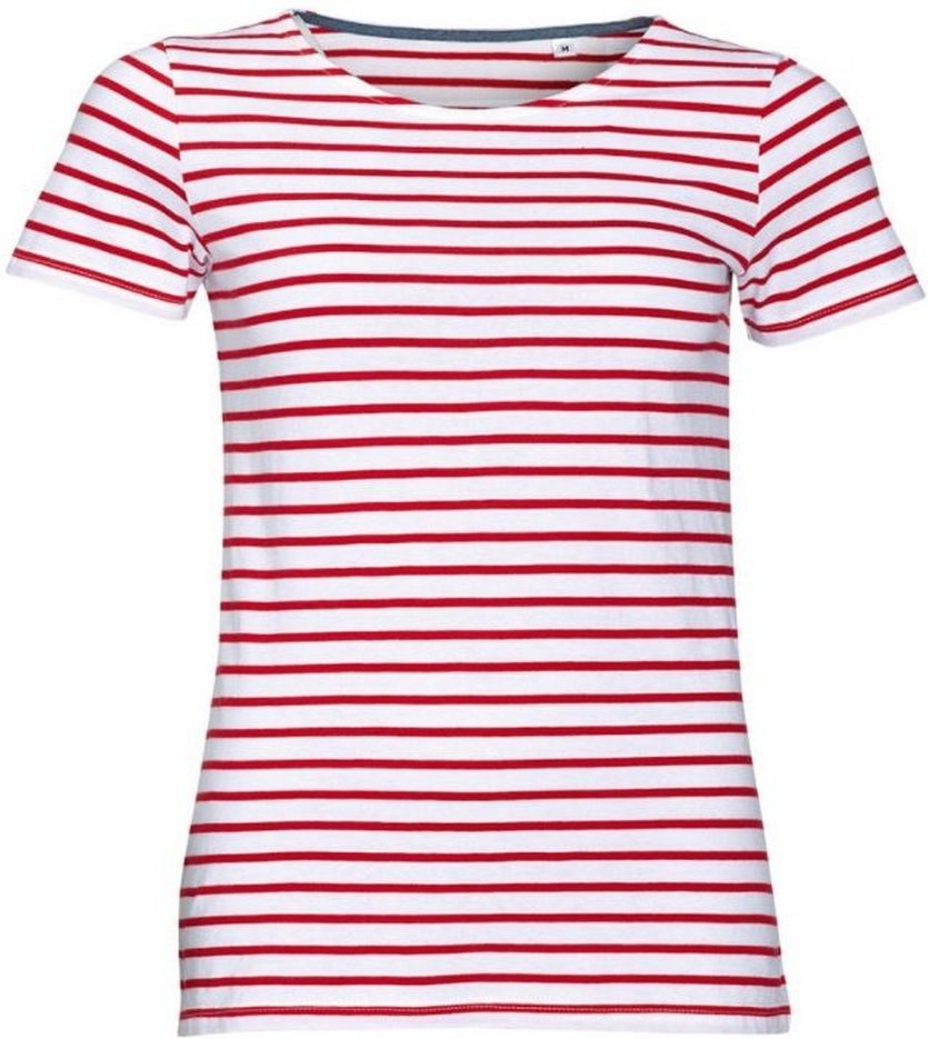 SOLS Womens/Ladies Miles Striped Short Sleeve T-Shirt (Weiß/Rot)
