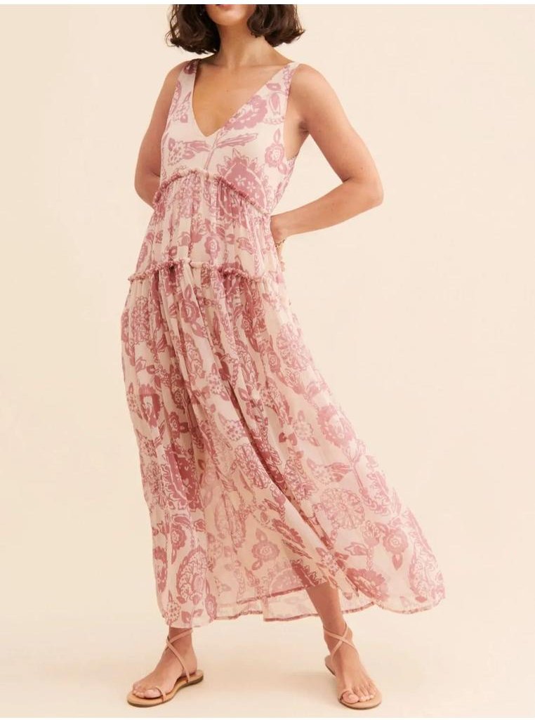 Damen Bedrucktes V-Ausschnitt Ärmelloses Kleid