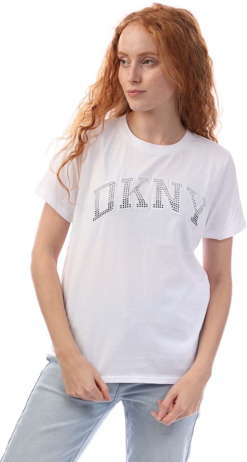DKNY - T-Shirt für Damen, Logo (Weiß/Silber)