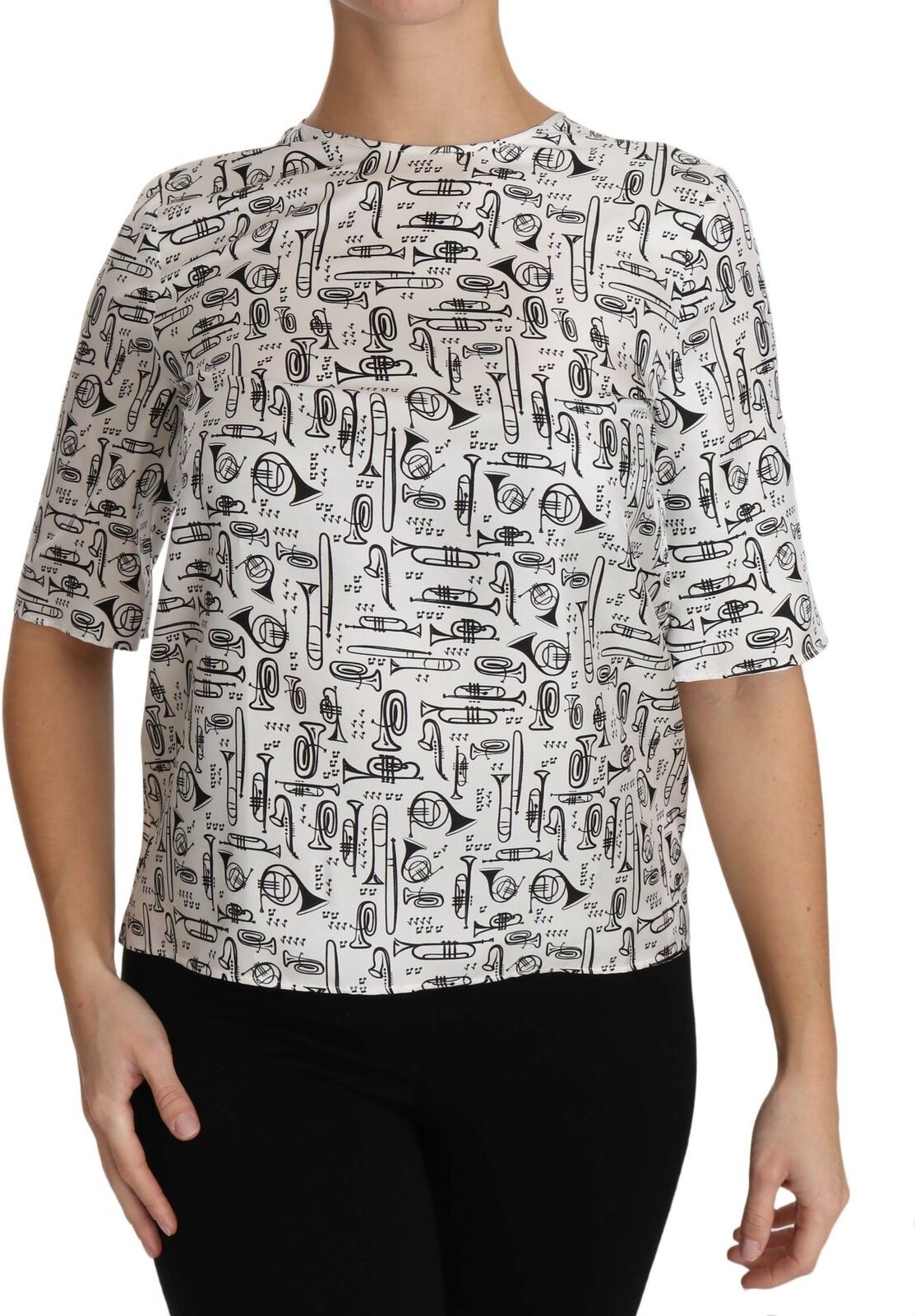 Dolce & Gabbana Damen Bluse mit weißem Musikinstrumente-Druck