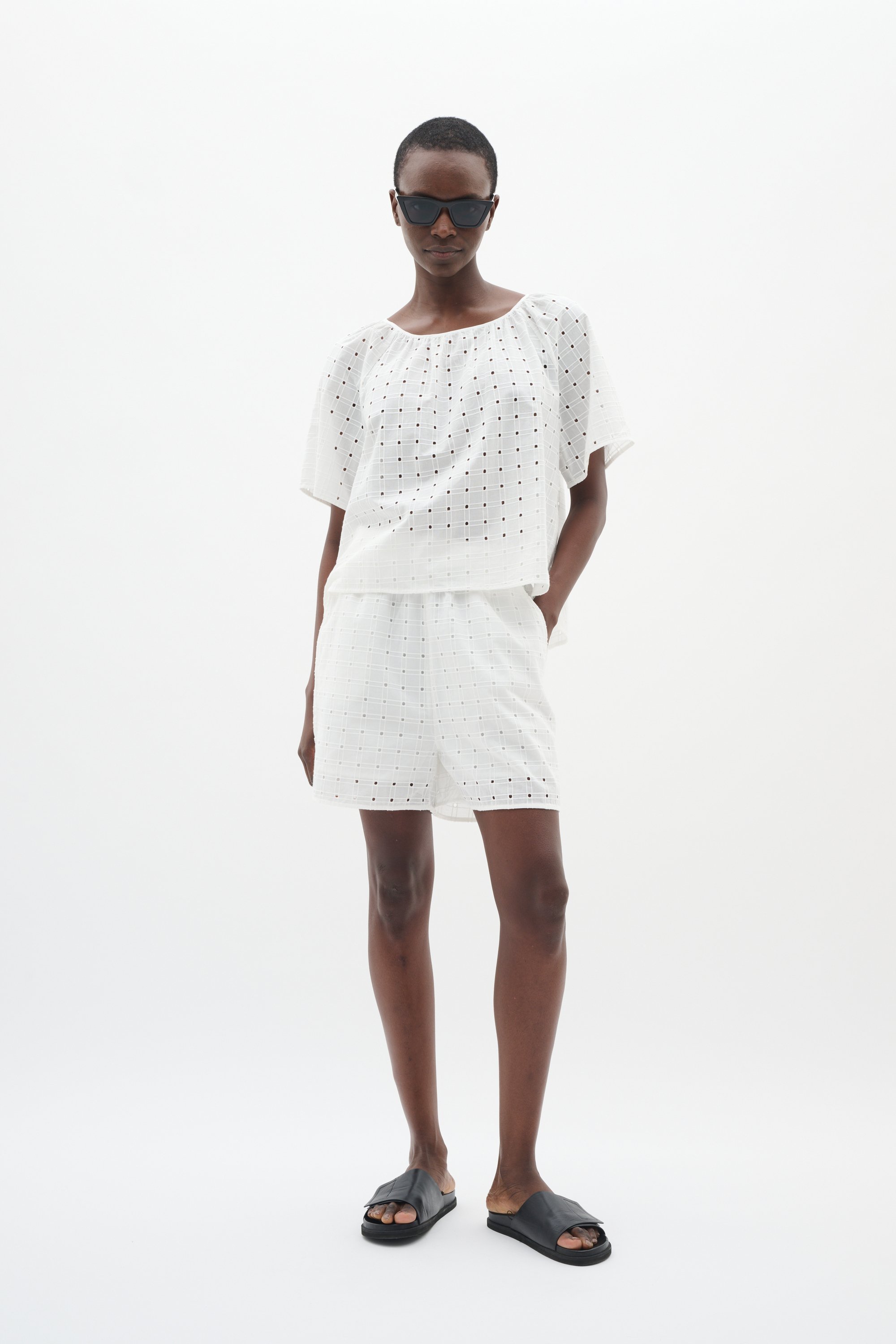 Kurzarm-Bluse Lockere Passform Pure White