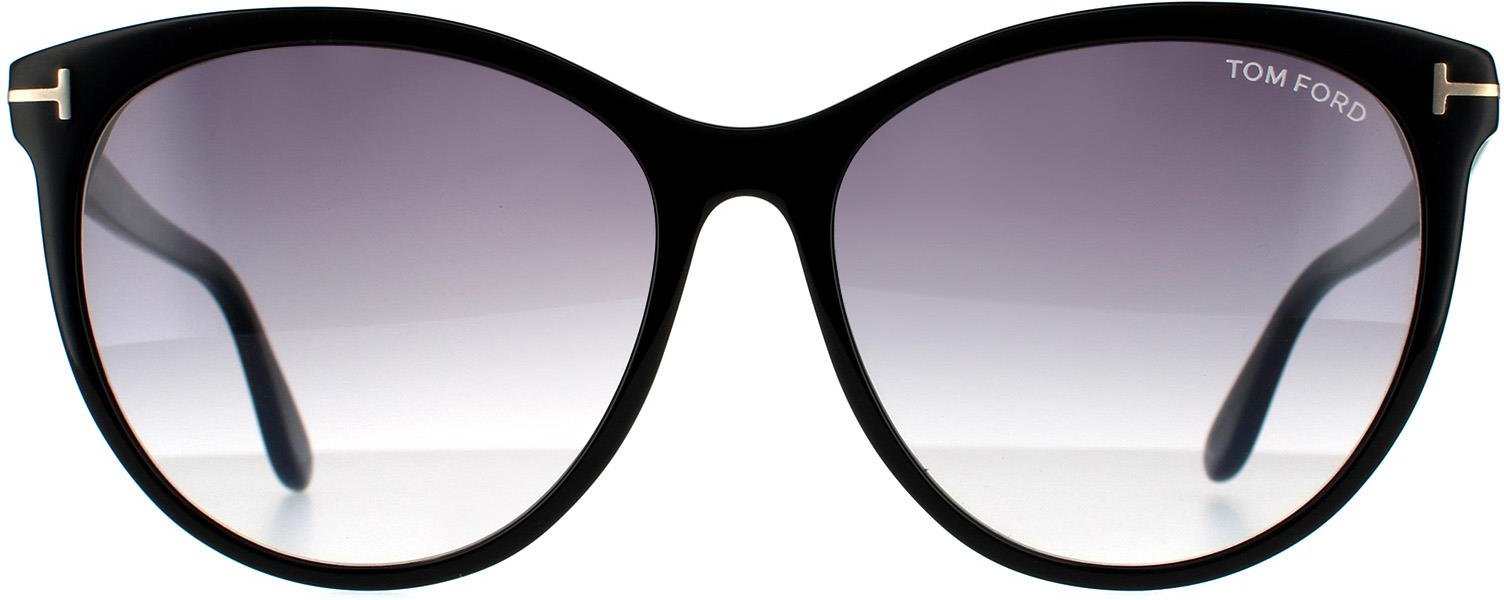 Thumbnail - Tom Ford Runde Damen Sonnenbrille Glänzendes Schwarz Rauchgrauer Verlauf