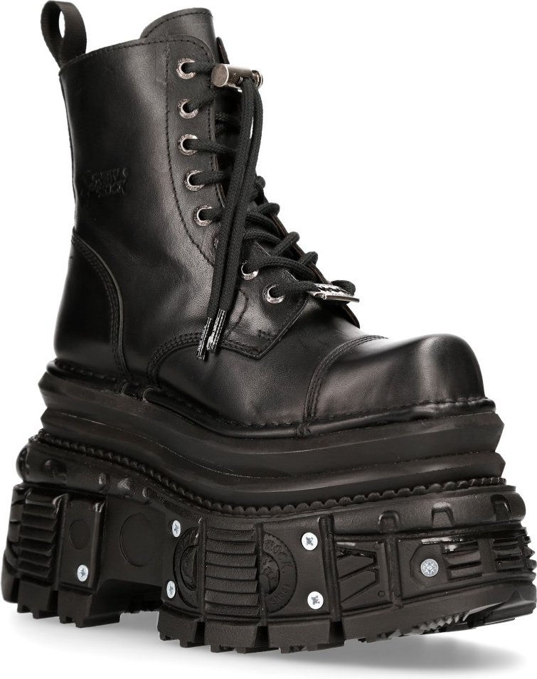 New Rock Militärstiefel aus schwarzem Metallic-Leder – MILI083CCT-C4