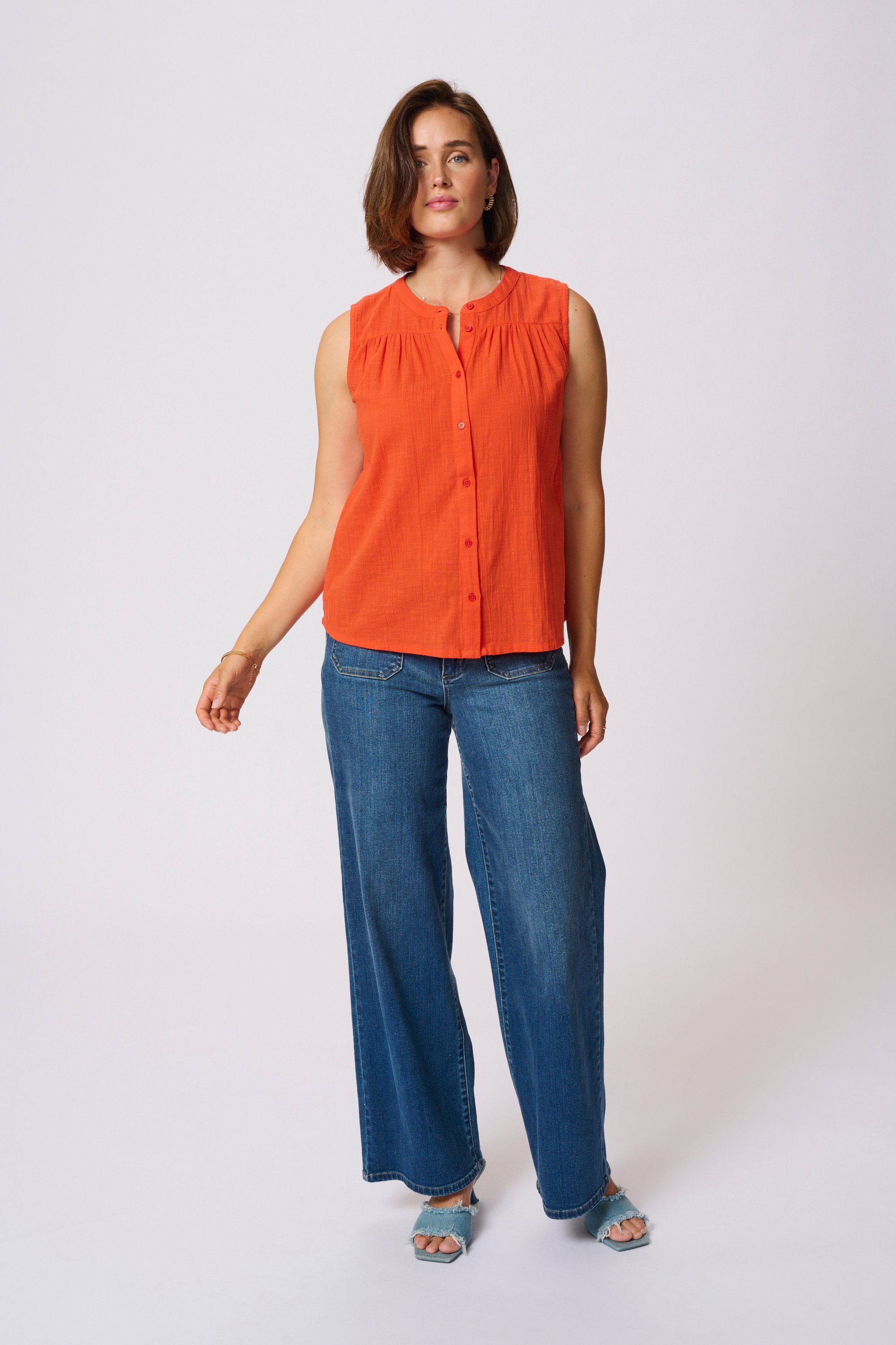 Kurzarm-Bluse Regular fit Grenadine orange