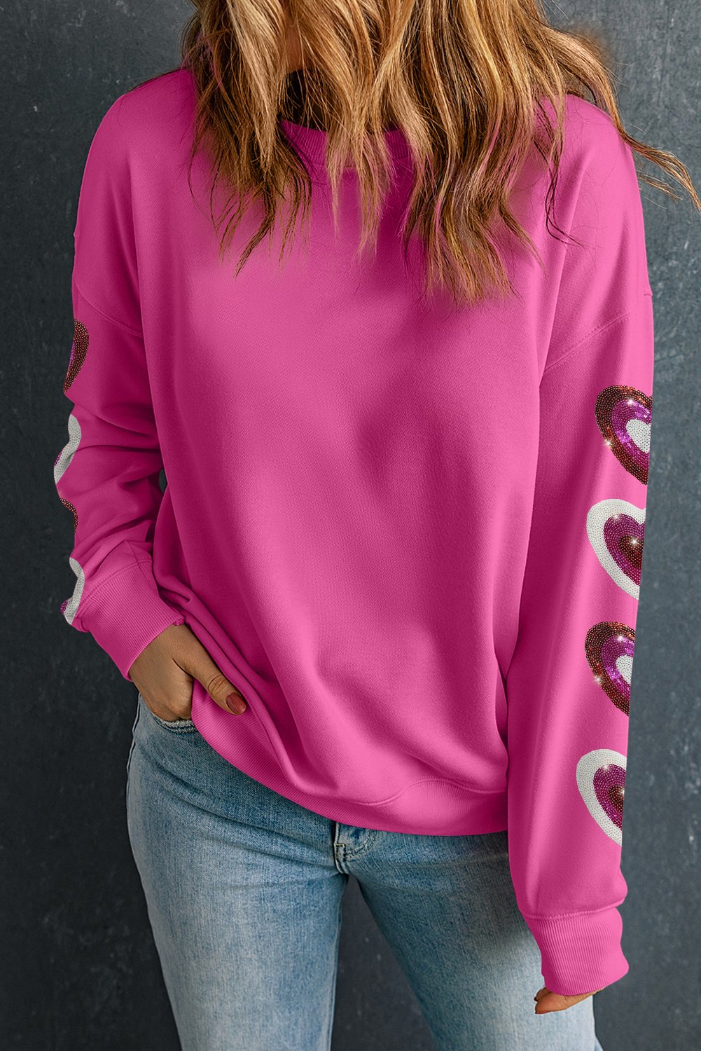Paillettenherz-Detail Sweatshirt mit Rundhalsausschnitt