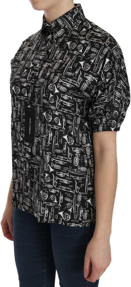 Dolce & Gabbana Damen Schwarze Bluse mit Musikinstrument-Kragen