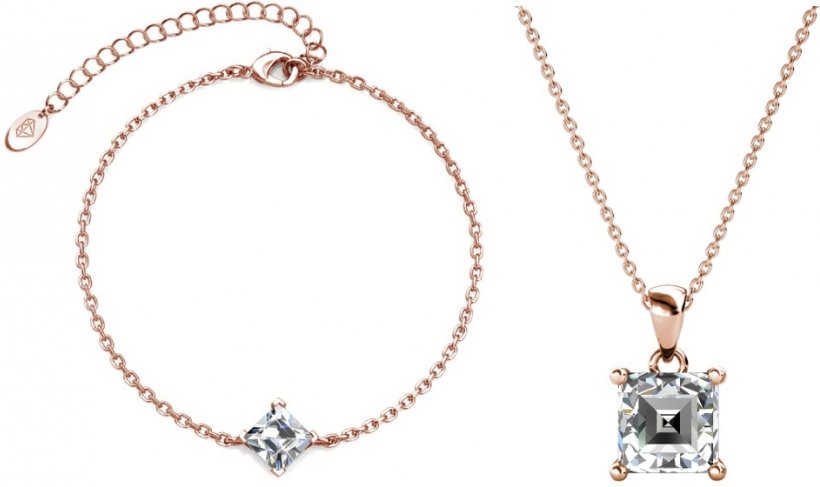 Einfaches quadratisches Handschellen-Set - Rose Gold und Kristall