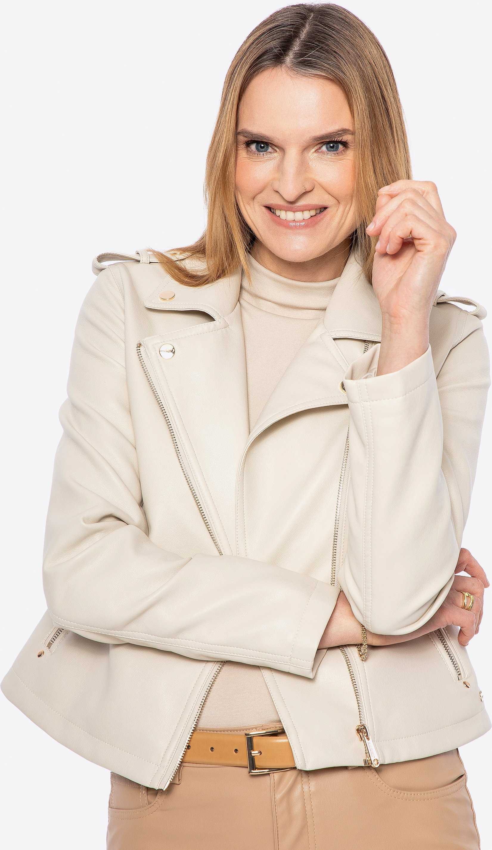 Wittchen Damen-Bikerjacke aus Kunstleder mit Nieten, beige