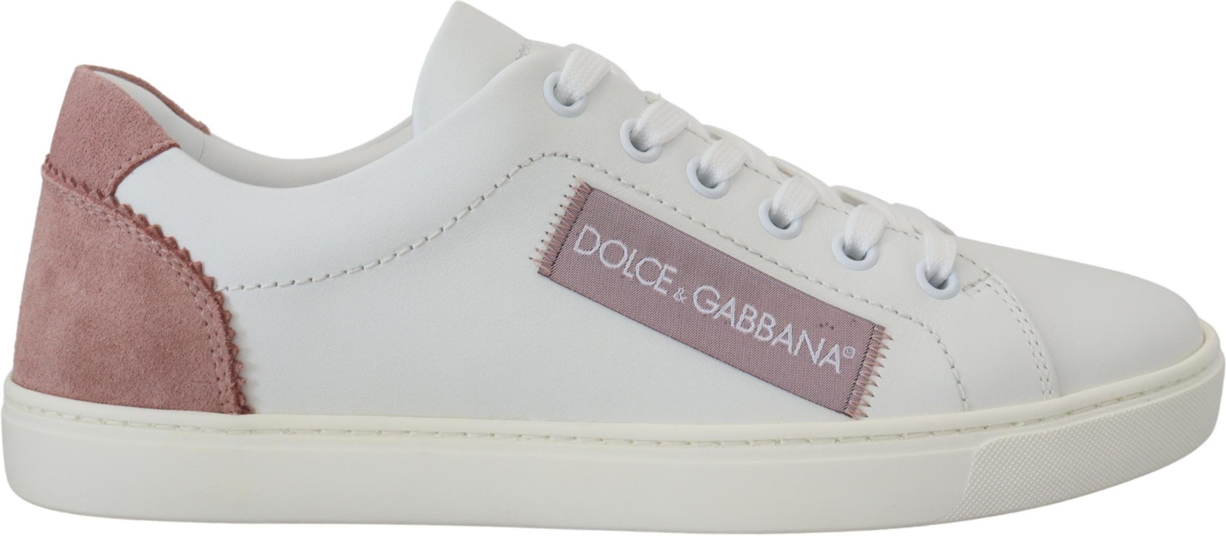 Dolce & Gabbana Weiße Rosa Leder Low-Top Sneakers Damen Schuhe