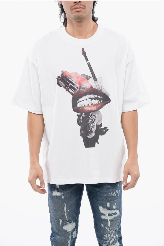 T-Shirt mit Oversize-Passform und Strass-Print in Weiß