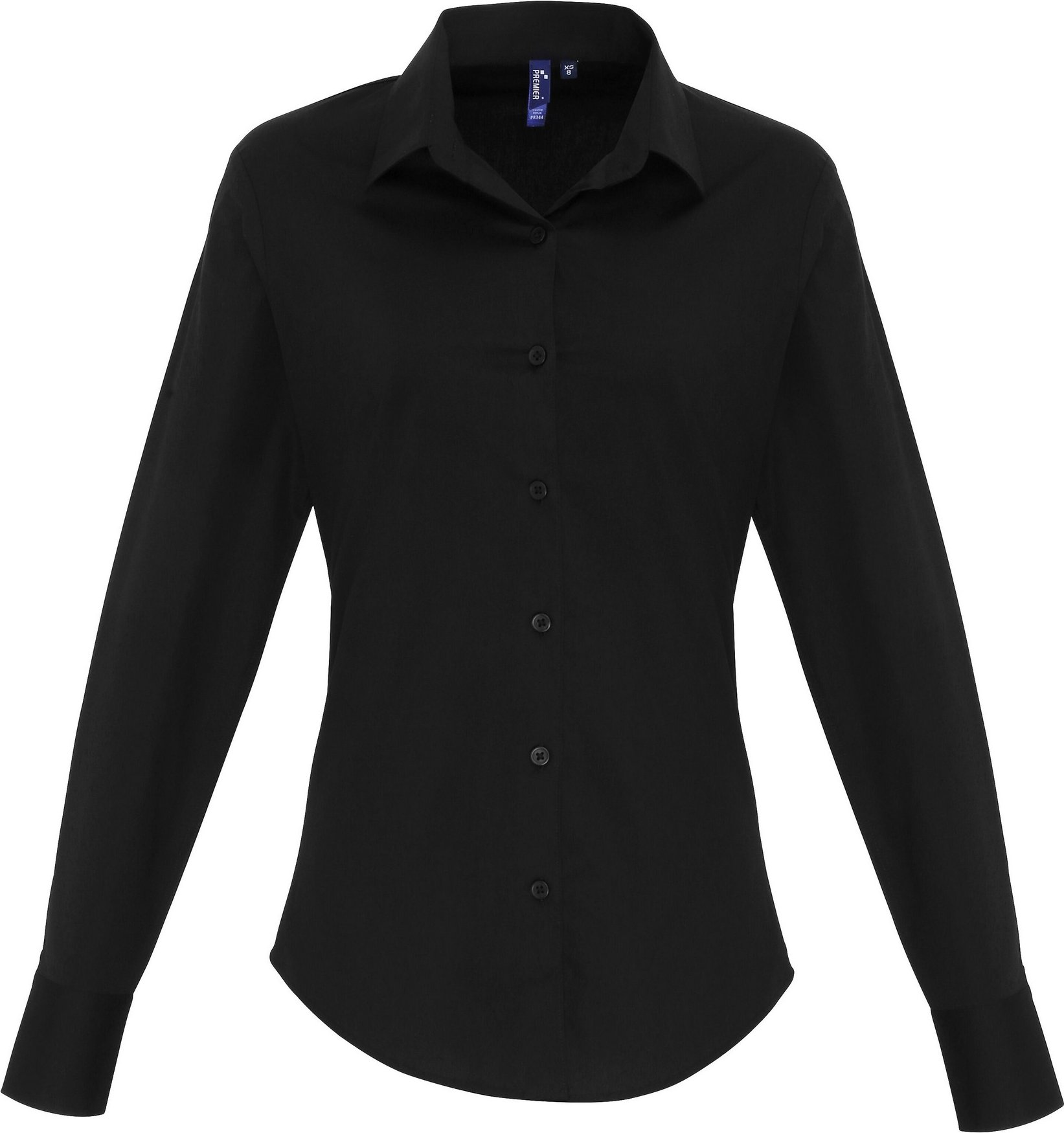 Premier Womens/Ladies Stretch Fit Popeline Langarm-Bluse (Schwarz)