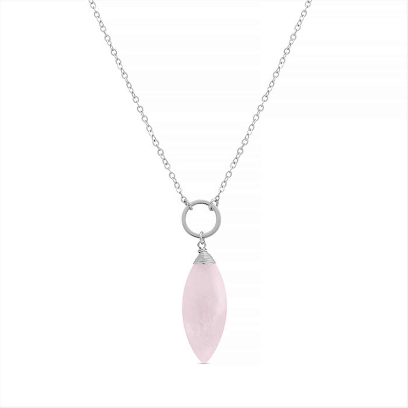 Halskette Luxenter, Halskette aus Metalllegierung und Rosenquarz, rhodiniert