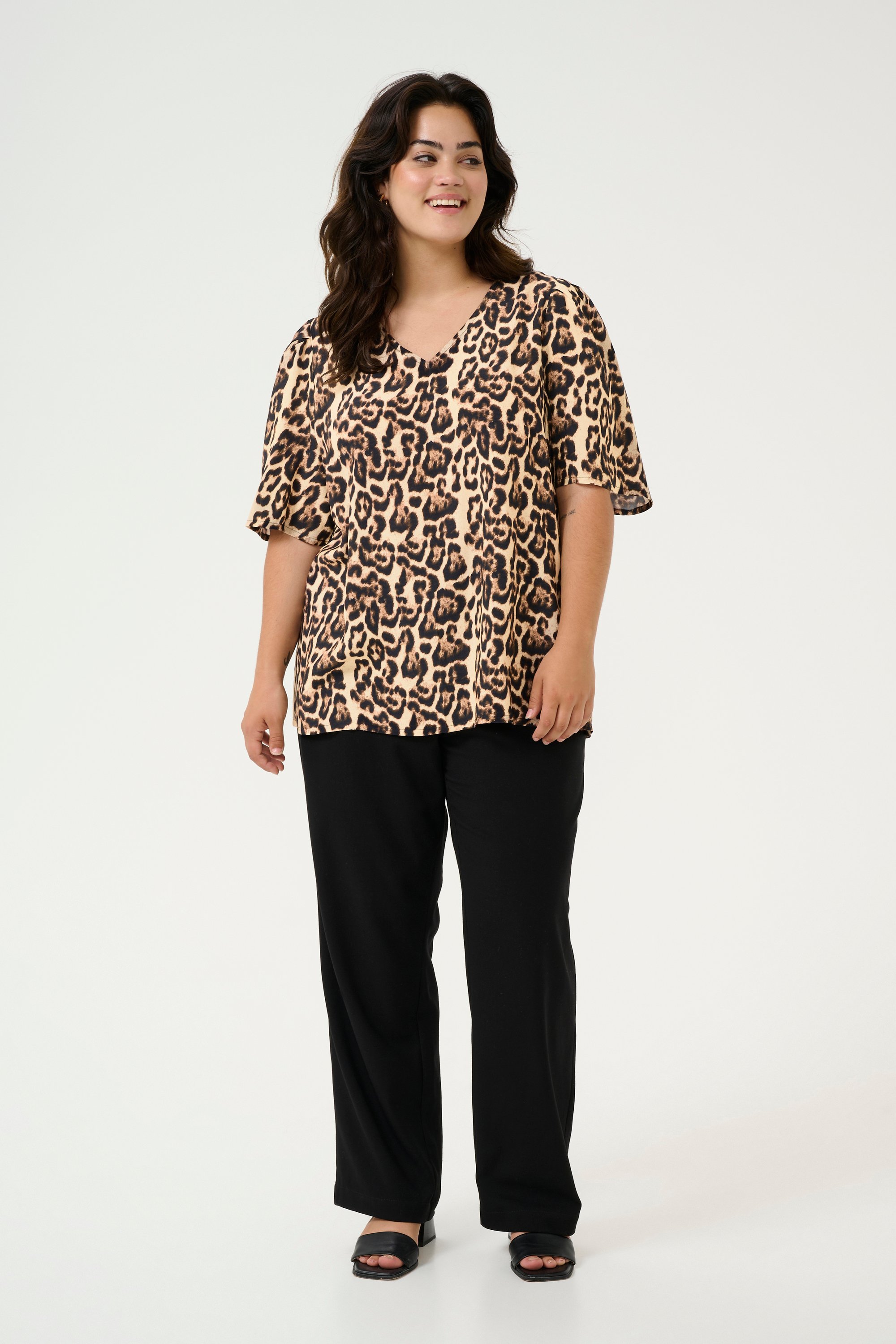 Kurzarm-Bluse Regular fit Naturel Leopard Print