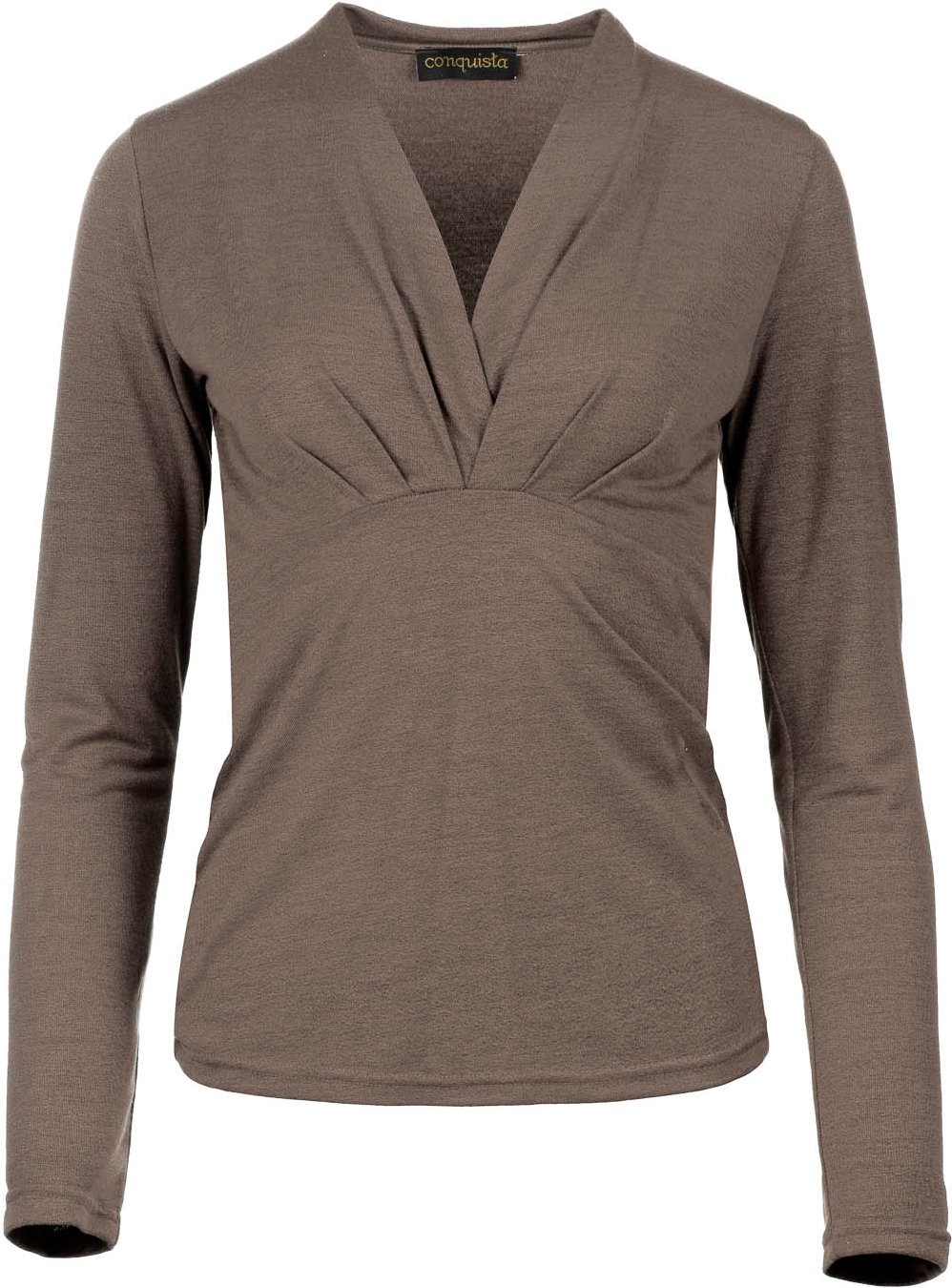 Thumbnail - Langärmeliges Jersey-Top mit Faux Wrap in Eisen-Taupe-Melange