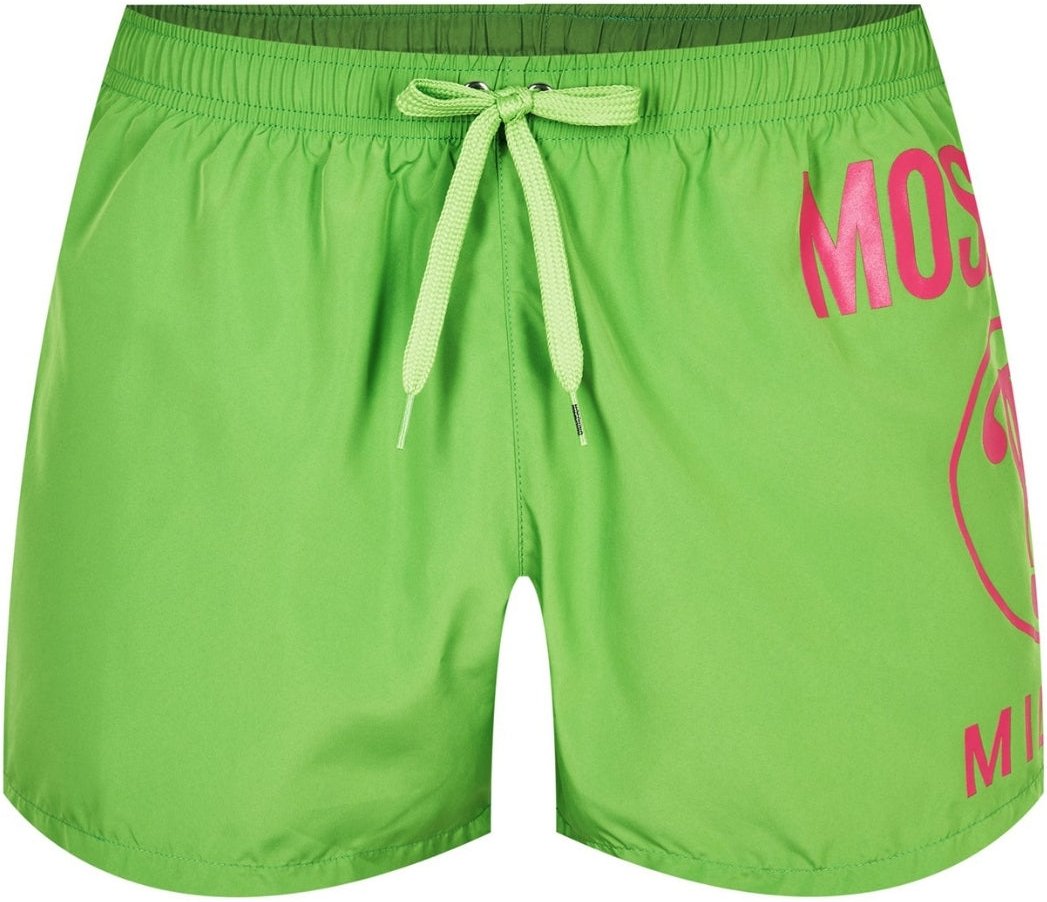 Grüne kurze Badeshorts mit großem Milano-Logo von Moschino