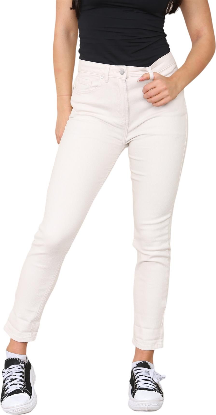M&Co Damen-Mom-Jeans mit hohem Bund und schmal zulaufendem, geradem Bein in Beige