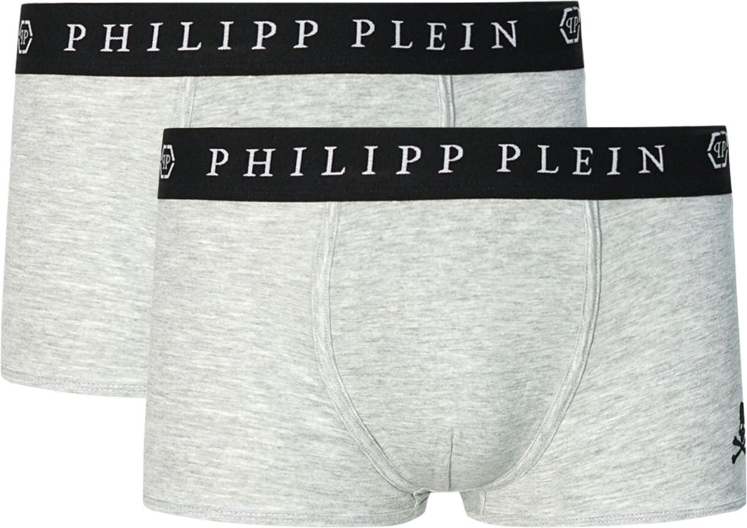 Philipp Plein Boxershorts mit Totenkopf-Logo, Grau, Zweierpack