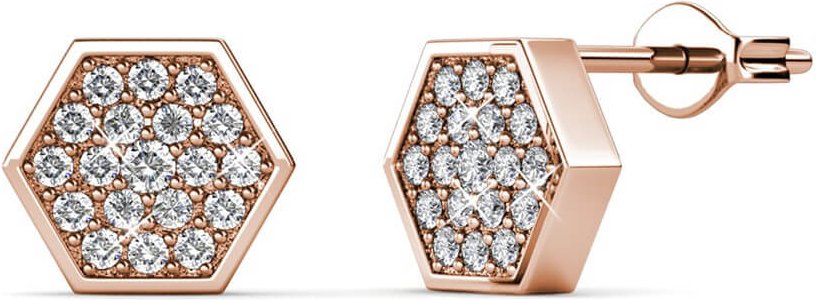 Sechseck-Ohrringe - Roségold und Kristall