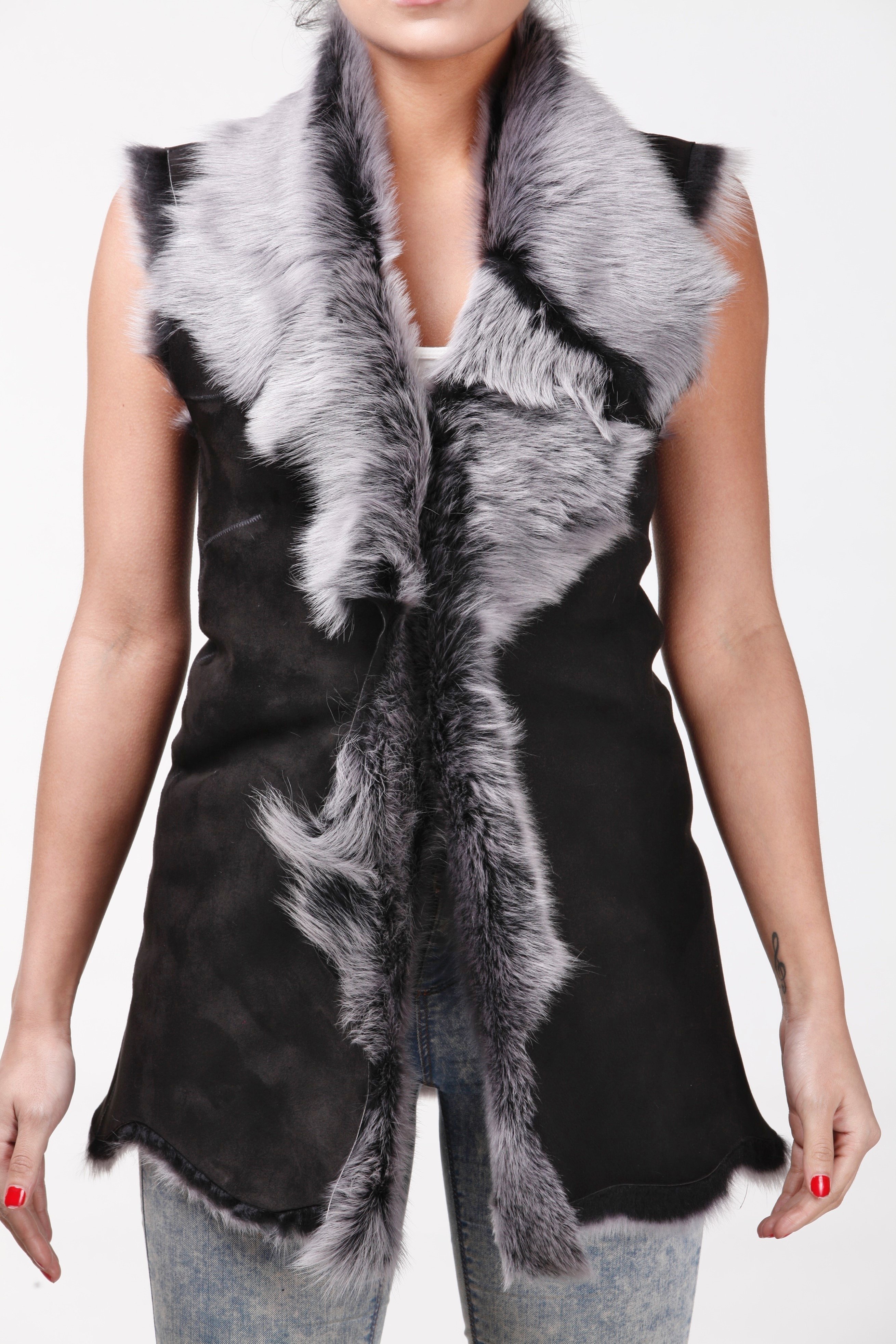 Lange Toscana-Lammfellweste für Damen – Sorocaba