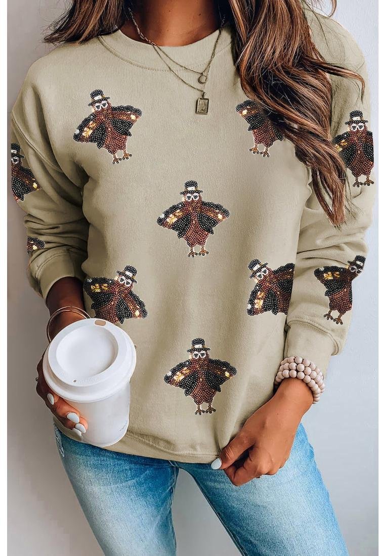 Thumbnail - Azura Exchange Pergament Schimmerndes Truthahn-Muster Thanksgiving Feiertag Sweatshirt