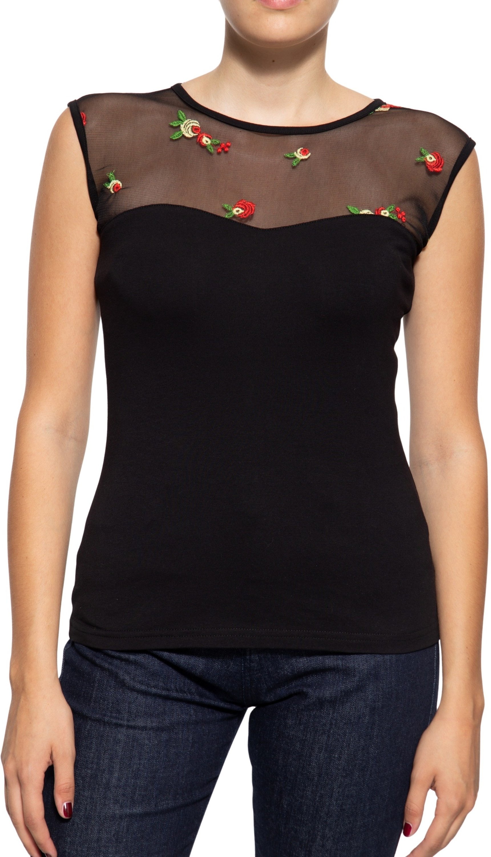 Queen Kerosin Damen Mesh Top Roses schwarz