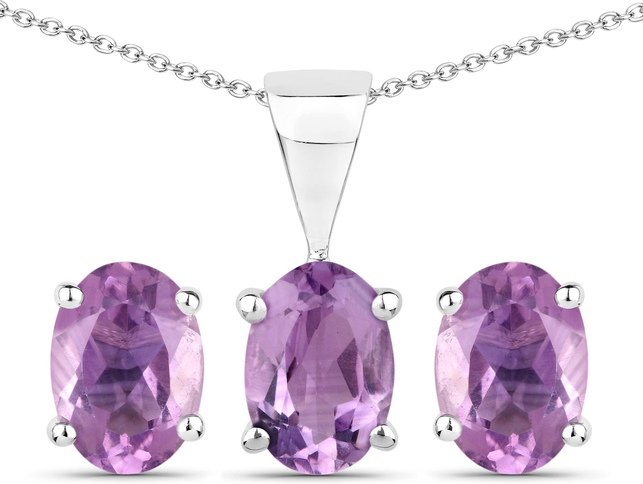 Vira Jewels Schmuck-Set Silber 925 rhodiniert Ohrringe und Halskette mit echtem Amethyst