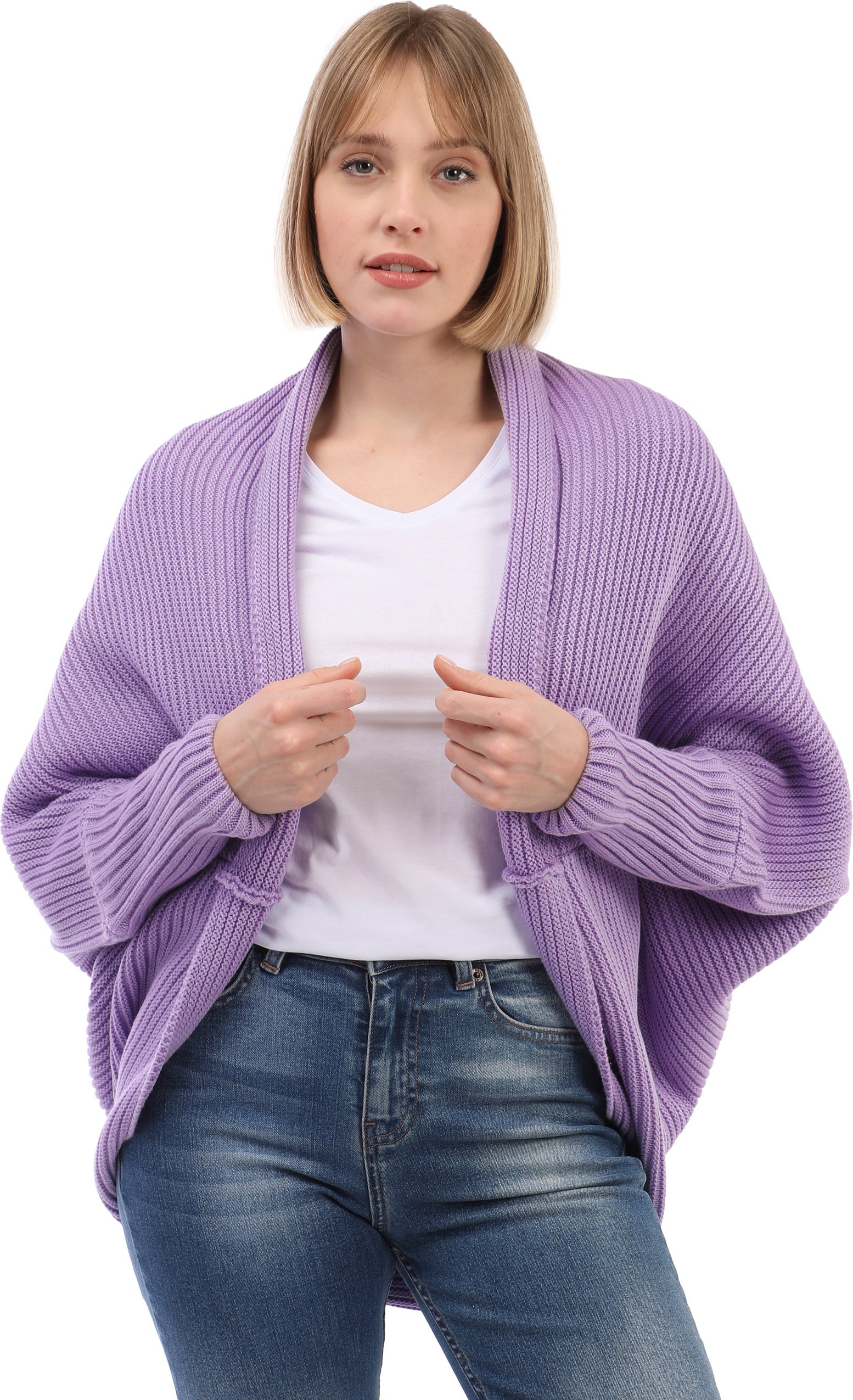 Strickjacke Langärmelige Strickjacke Aus Wollmischung Mit Fledermausärmeln