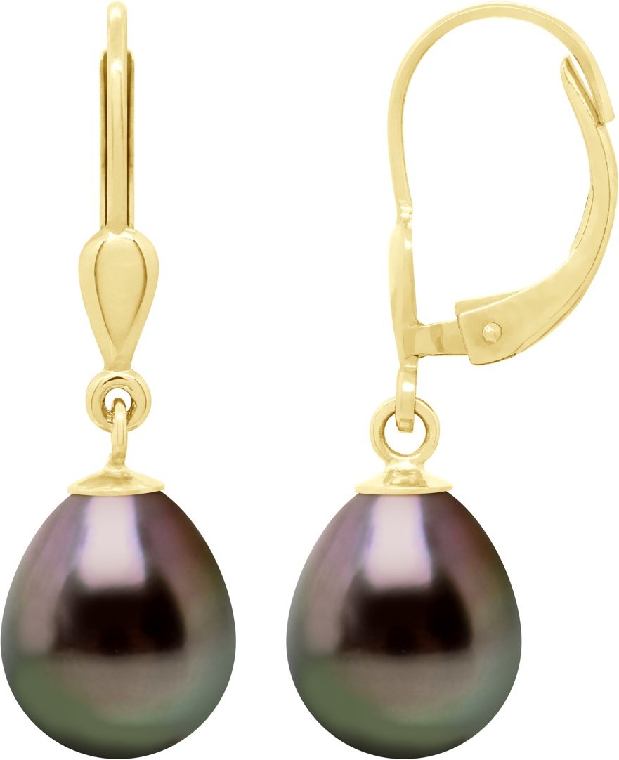 Ohrringe aus Gelbgold 375 und echten Tahiti-Zuchtperlen Birne 9-10 mm