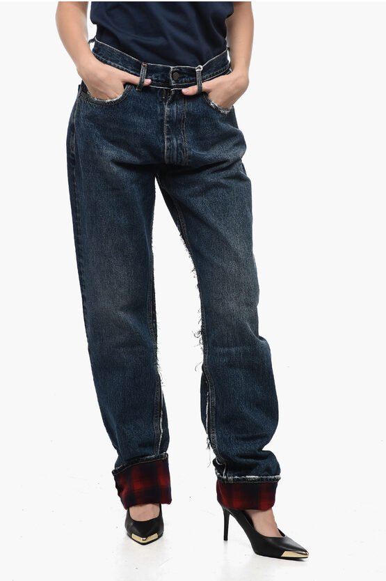 MM8 PENDLETON – Hoch taillierte Jeans mit Wollsaum in Blau